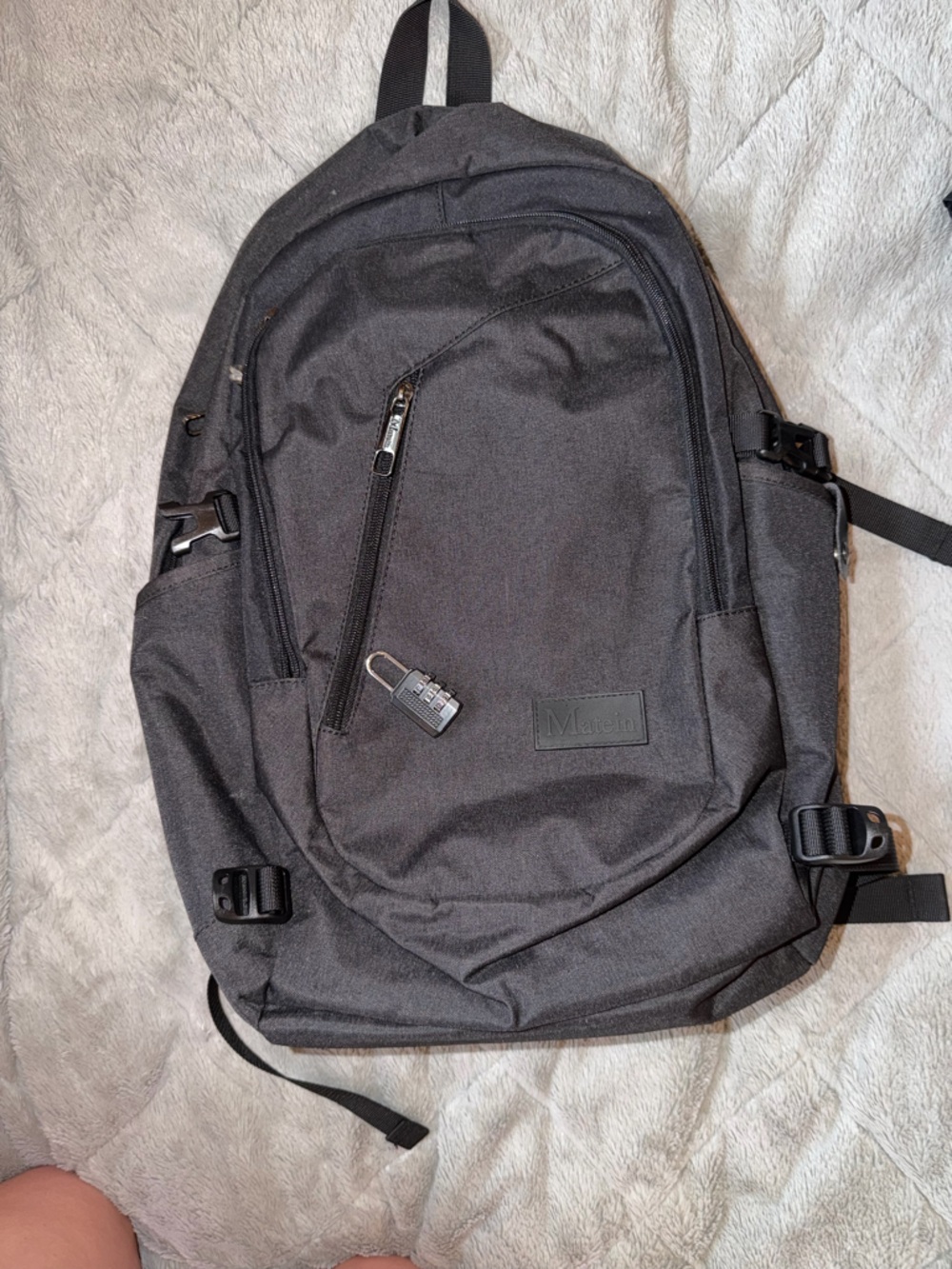 Material Black Everyday Backpack with Front Zip Pocket